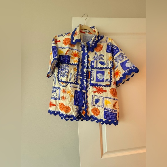 Fashion Nova Tops - Fashion Nova Kids Short-Sleeve Button-Up Shirt - Blue, Orange & Yellow